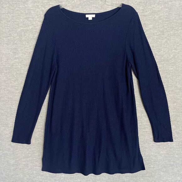 J. Jill Knit Sweater Tunic Women's Small Blue Cotton Rayon Textured Long Sleeves - Picture 1 of 11